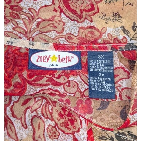 Zoey & Beth Blouse 3X Women's Floral Paisley Y2K Bell Sleeve Cold Shoulder Sheer - Picture 6 of 6